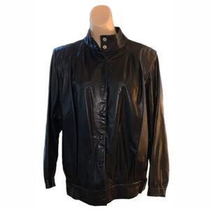 JH Collectables Black Leather Jacket Medium Womens Snap Front Vintage Y2K Lined